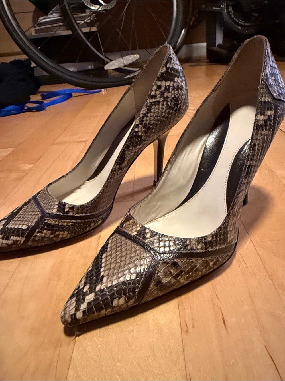 Zara Snake-Effect Pointed Toe Pumps in Brown and Black